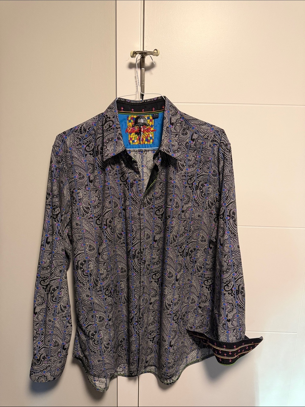 Robert Graham Men's Paisley Button-Up Shirt in Gray and Purple (Classic Fit)